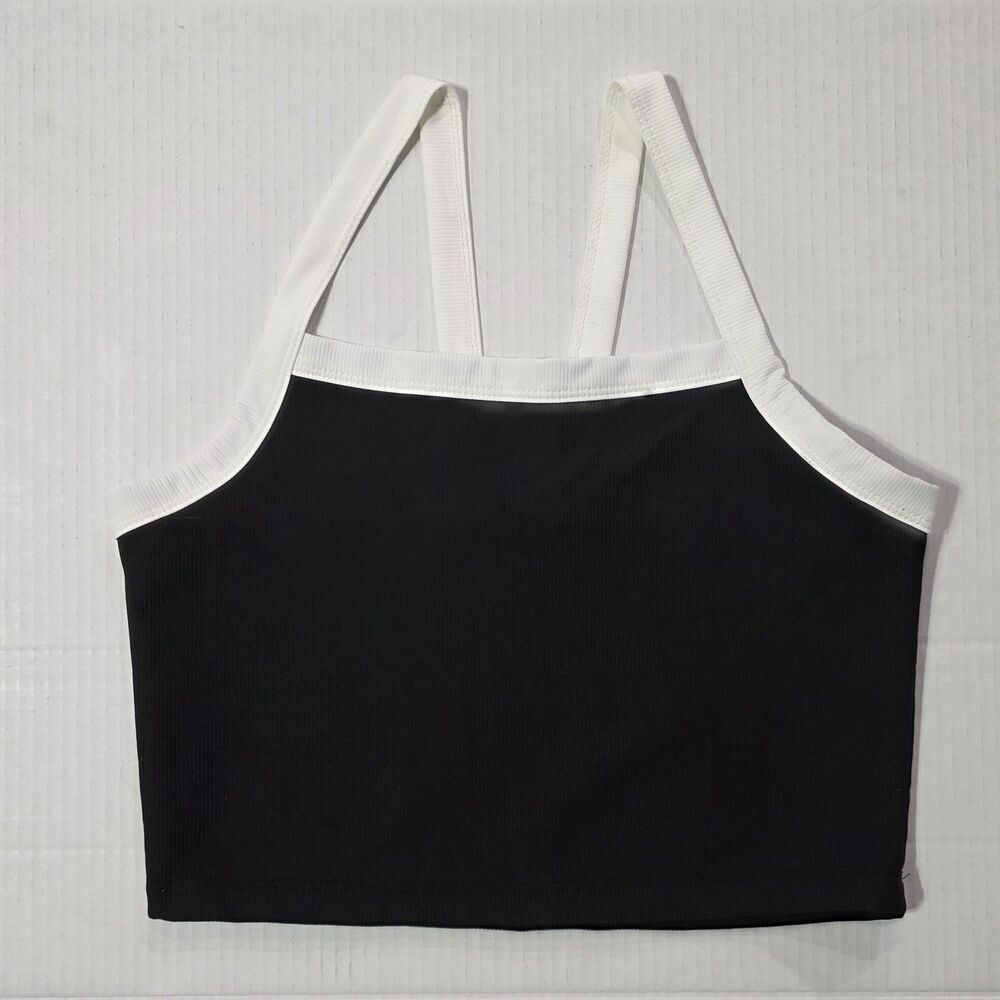 Series 8 Fitness Ribbed Cropped Tank Activewear Top Size Large L Stretch L Black